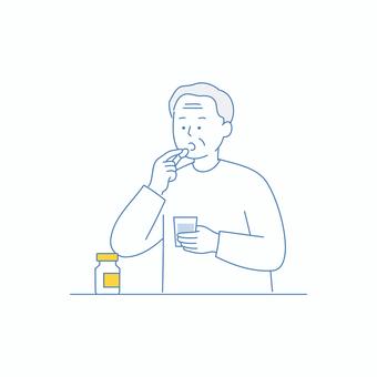 薬を飲む高齢男性のイラスト 薬を飲む高齢男性のイラスト 人物,高齢者,男性,薬,服薬,コップ,水,シニア,予防,健康のイラスト素材