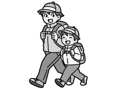 親子でハイキング【グレースケール】