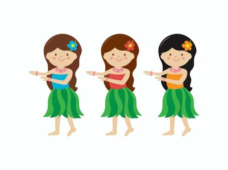 插圖, 呼啦, 草裙舞女孩, 女孩, 