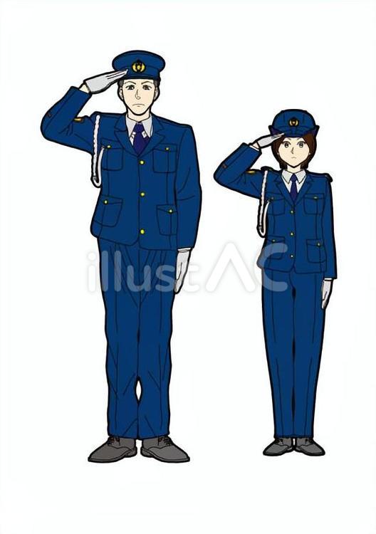 アニメ風の敬礼する男女の警察官のイラスト 警察官,警察,敬礼のイラスト素材