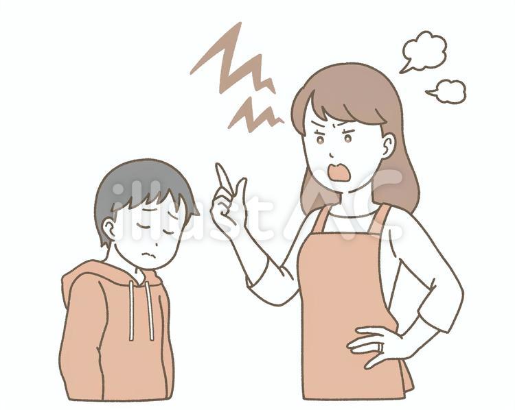 子供をガミガミ叱るお母さん 人,お母さん,男の子のイラスト素材