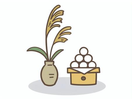 お月見のススキと月見団子 お月見,お供え,月見団子,ススキ,植物,食べ物,秋,9月,10月のイラスト素材