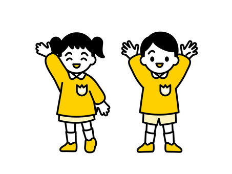 手を振る保育園児・幼稚園児02 手を振る保育園児・幼稚園児02 人物,子ども,児童,園児,2歳,3歳,4歳,5歳,幼稚園,保育園のイラスト素材