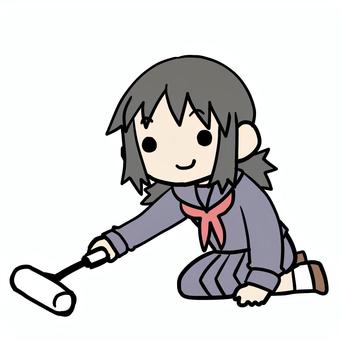 コロコロをかける学生少女 コロコロをかける学生少女 学生,コロコロ,掃除のイラスト素材