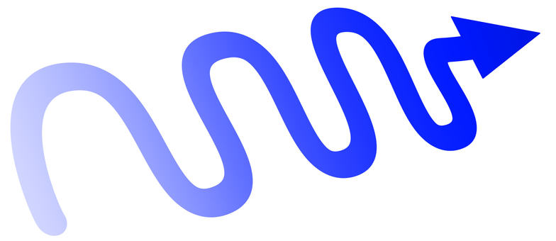 グラデがかった蛇行する青い矢印 グラデーション,青,矢印,アイコン,右向き,蛇行,うねうね,グネグネ,湾曲,説明のイラスト素材