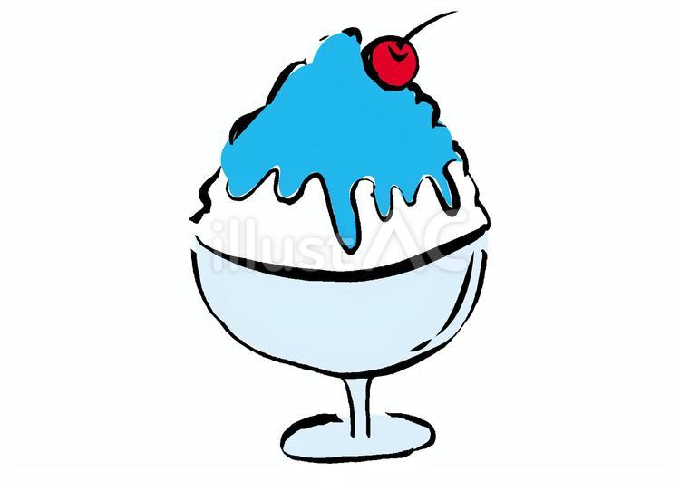 ガラスの器の喫茶店風かき氷　ブルーハワイ かき氷,夏,食べ物のイラスト素材