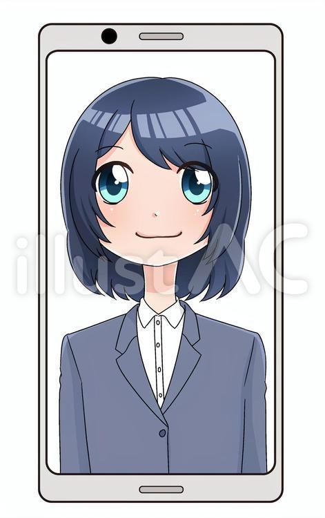 スマホ画面に映るスーツの女性 女性,スーツ,ビジネスのイラスト素材