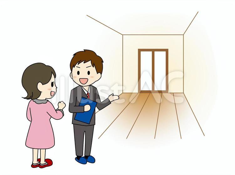 お部屋探し：男性営業マンによる物件の内覧 お部屋探し,内覧会,不動産のイラスト素材