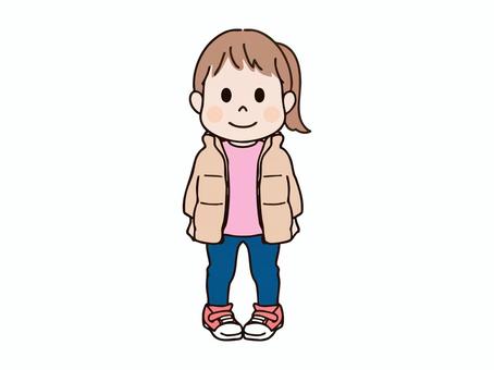 上着を着た子供_ポニーテール 上着を着た子供_ポニーテール 子供,園児,幼児,小学生,児童,女の子,女児,少女,ポニーテール,一つ結びのイラスト素材