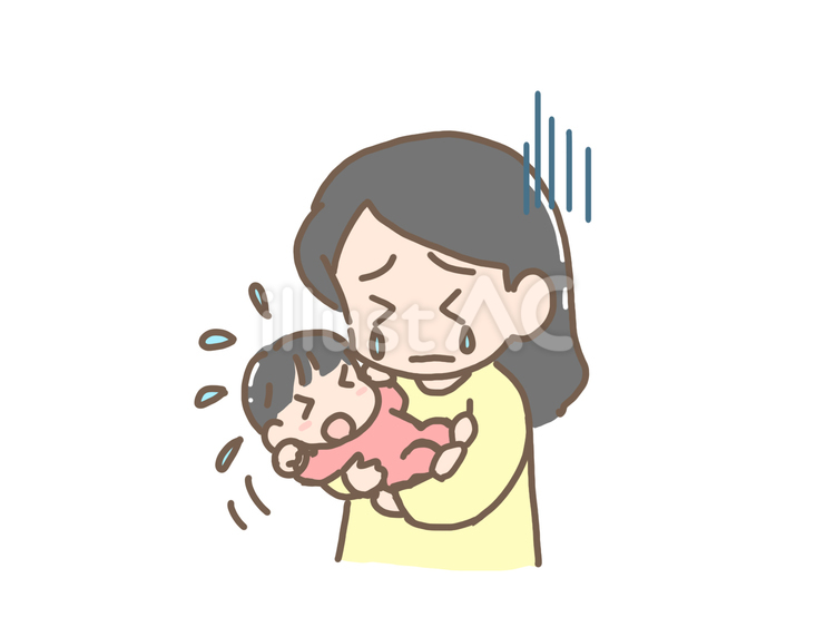 育児がつらくて泣いてしまうお母さん 育児,赤ちゃん,お母さんのイラスト素材