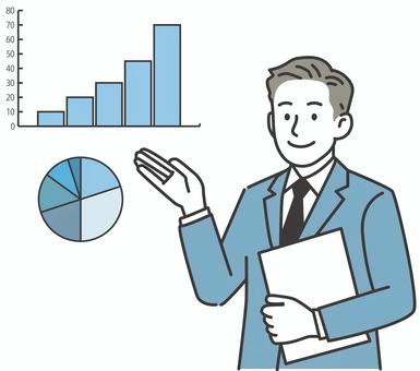 グラフで説明をするビジネスマン 人物,男性,説明,プレゼン,仕事,ビジネスマン,ビジネス,提案,話し合う,商談のイラスト素材