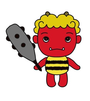 鬼とこん棒 冬,鬼,節分,こん棒,デフォルメのイラスト素材