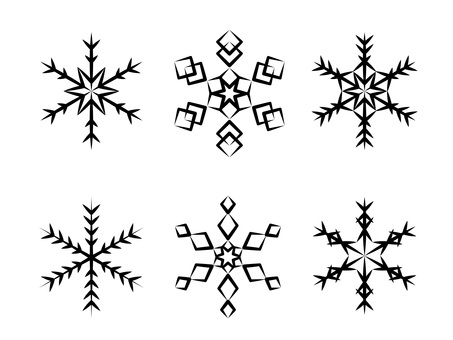 雪の結晶/入り抜き有 かわいい,雪,シンプル,雪の結晶,シルエット,線画,パーツ,モノクロ,セット,冬のイラスト素材