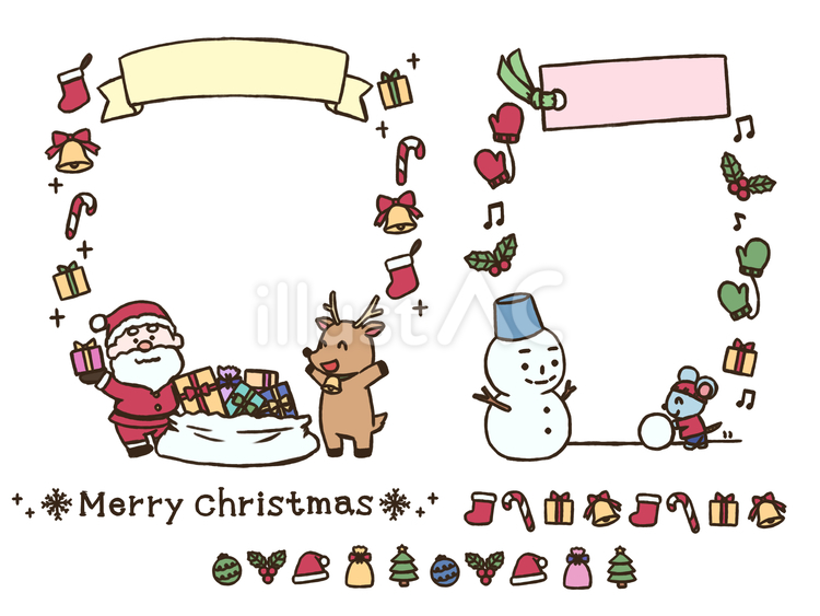 クリスマスに使えるセット(太線版) クリスマス,フレーム,リボンのイラスト素材