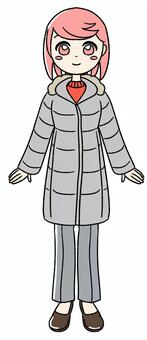 桃色の女の子のダッフルコート ピンク,かわいい,手描き,コート,ダウンコート,冬コート,防寒着,冬ファッション,アウター,レディースコートのイラスト素材