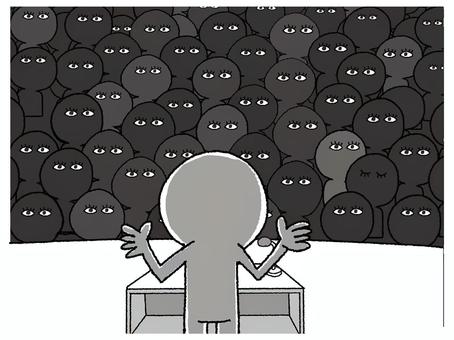 演説 演説,シルエット,暗闇,観客,瞳,目,大勢,机,マイク,ステージのイラスト素材