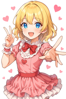 満面の笑顔とピースサインのアイドル女の子