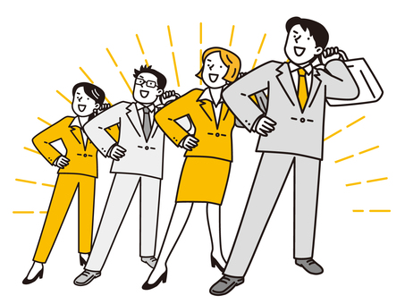 上を向く4人の若い男女ビジネスマン 男性,女性,ビジネスマン,上,見上げる,ポーズ,全身,男女,ビジネス,スーツのイラスト素材