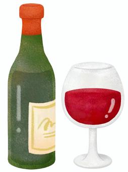 赤ワインのボトルとグラスのセット ワイン,赤ワイン,お酒,ワインボトル,ワイングラス,葡萄酒,アルコール,飲み物,飲料,ボジョレーヌーボーのイラスト素材