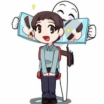 散髪の仕上がり＿男性 人物,生活,全身,男性,散髪,髪,仕上がり,確認,鏡,素材のイラスト素材