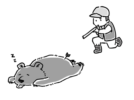 吹き矢で野生のクマを眠らせたハンター 熊,吹き矢,ハンター,猟師,眠る,寝た,倒れる,麻酔,野生,駆除のイラスト素材