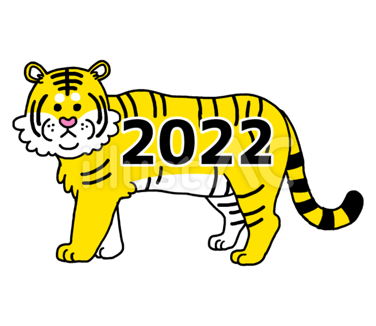 2022年横向きのトラ 年賀状,正月,虎のイラスト素材