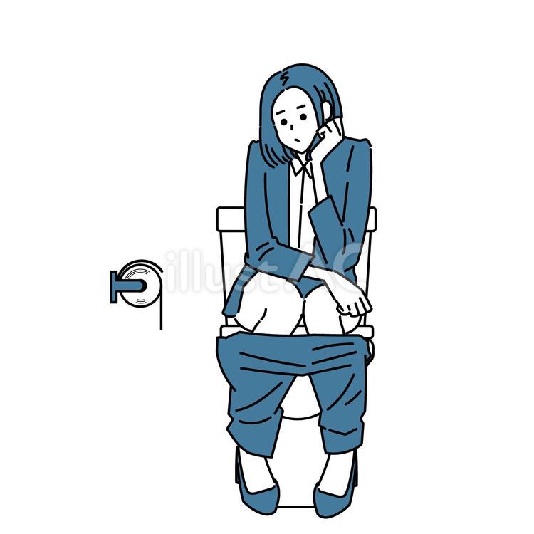 トイレに座る社会人女性 女性,全身,トイレのイラスト素材