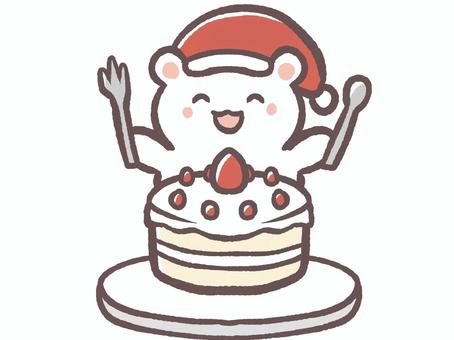 冬のクリスマスケーキを食べるシロクマ クリスマス,冬,12月,ケーキ,笑顔,サンタ,帽子,クリスマスケーキ,おいしい,食べ物のイラスト素材
