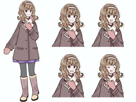 冬の制服少女 立ち絵・表情セット 女の子,女子高生,学生,制服,立ち絵,バストアップ,表情差分,セット,冬,季節のイラスト素材