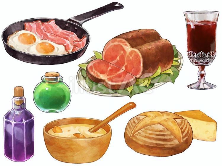 ファンタジー風の食べ物のイラスト 異世界,ファンタジー,ベーコンエッグのイラスト素材