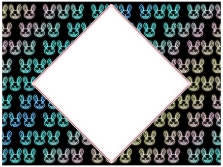 ウサギのフレ−ム　ネオン ウサギ,うさぎ,フレ−ム,ポストカード,メッセージカード,柄,パターン,ネオン,グラデーション,パステルカラーのイラスト素材