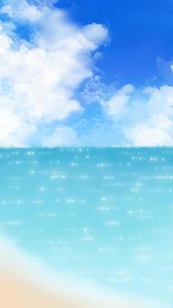 青い海と青い空　縦型 海,空,砂浜,ビーチ,雲,青空,波,キラキラ,水平線,晴れのイラスト素材