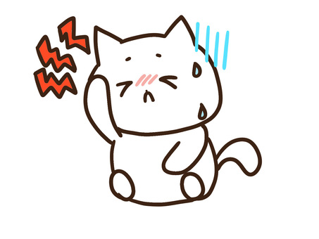 体調不良と頭痛が辛くて座るかわいい白ねこ ねこ,頭痛,体調不良,痛み,動物,手書き,緊張型頭痛,病院,医療,薬のイラスト素材
