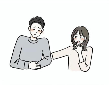 辛そうな男性と心配・励ます女性 体調,悲しい,辛い,体調不良,心配,励ます,応援,悩む,悩み,男性のイラスト素材