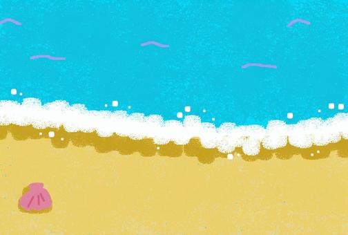 波打ち際のイラスト 夏,波,海,浜,貝,生き物,風景,背景のイラスト素材