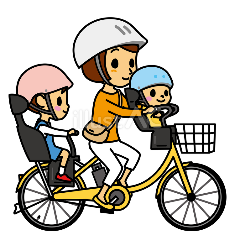 子供乗せ自転車に乗る母子 自転車,家族,母親のイラスト素材