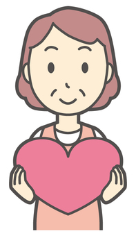  エプロンおばちゃん-142-バスト ハート,おばちゃん,エプロン,お母さん,ママ,中年,おばさん,主婦,人物,かわいいのイラスト素材