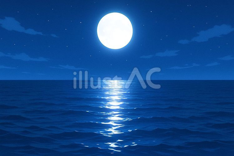 海に反射する月光 月,満月,月光のイラスト素材
