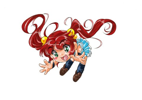３頭身キャラの女の子B 女の子,３頭身,デフォルメキャラ,デフォルメ,sd,sdキャラ,コスチューム,赤髪,スカートのイラスト素材