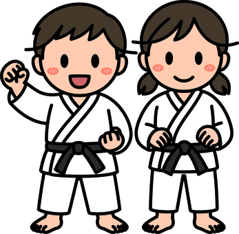 黒帯の柔道・空手の子供たちです。 柔道,空手,シンプル,道着,武道,格闘技,道場,スポーツ,日本,文化のイラスト素材