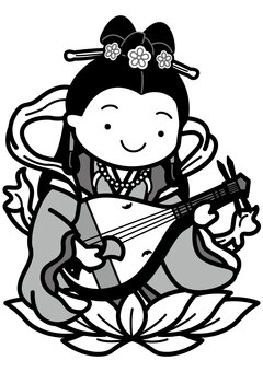 弁財天-2c 弁財天,弁天,七福神,神様,琵琶,領巾,花,蓮,着物,楽器のイラスト素材