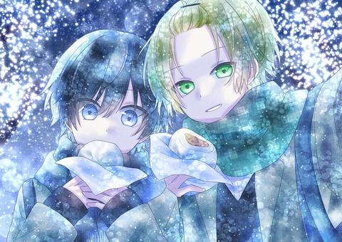 男の子 人物,男の子,キャラクター,水彩,キラキラ,青,水色,高校生,制服,一枚絵のイラスト素材