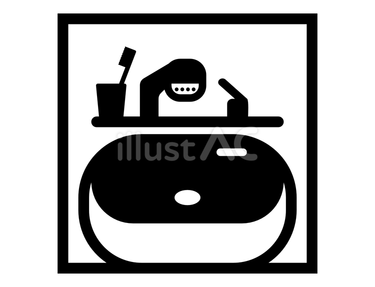 洗面ボウルと排水口のアイコン-黒 洗面所,洗面ボウル,アイコンのイラスト素材
