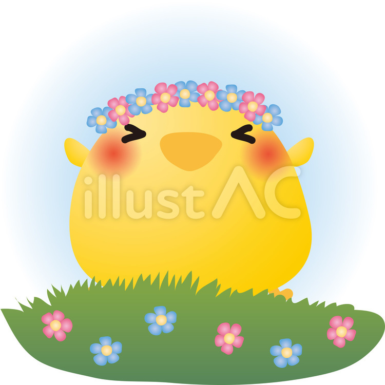 ひよこお花畑 ひよこ,お花畑,花かんむりのイラスト素材