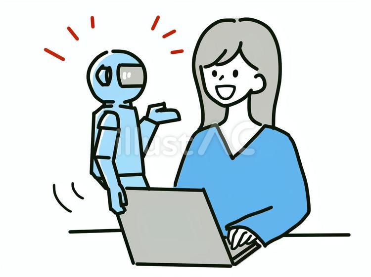 パソコンでAIを活用する女性のイメージ 女性,女の人,綺麗のイラスト素材