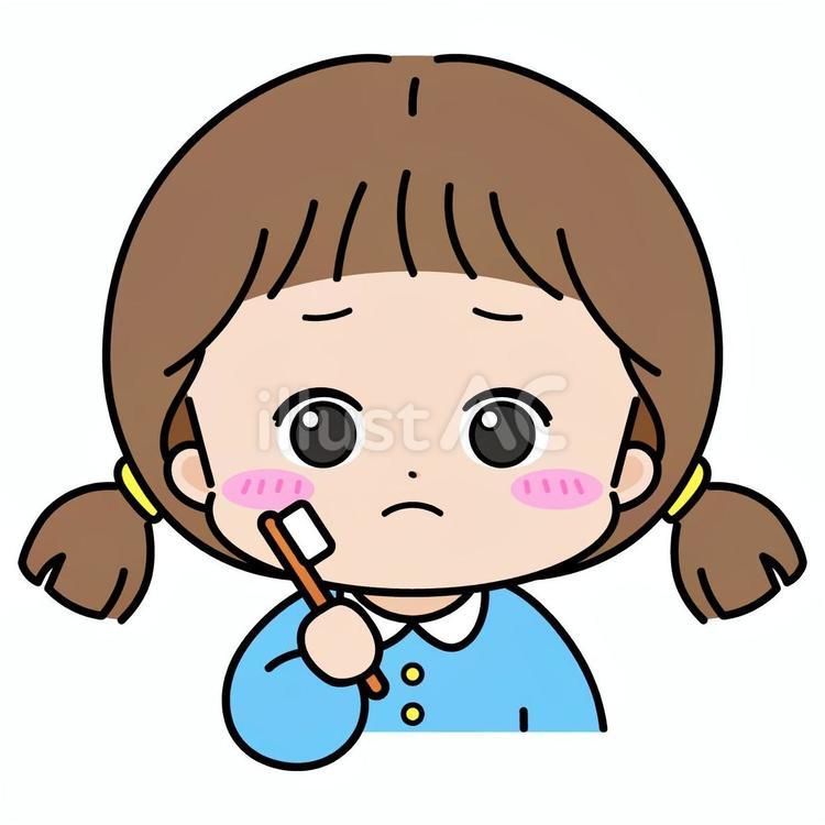 歯磨きを嫌がってなかなかしない女の子 歯磨き,歯ブラシ,女の子のイラスト素材