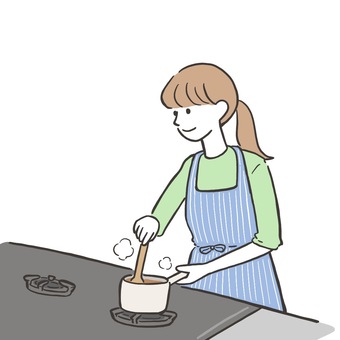 料理をする女性（カラー） 料理,クッキング,自炊,調理,女性,女,女の人,主婦,家事,料理人のイラスト素材
