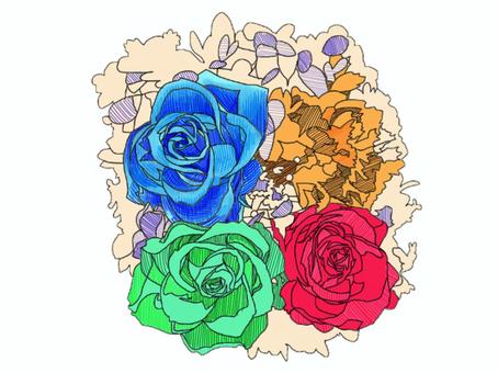 Illustration, blumenanordnung, blumen, rose, 