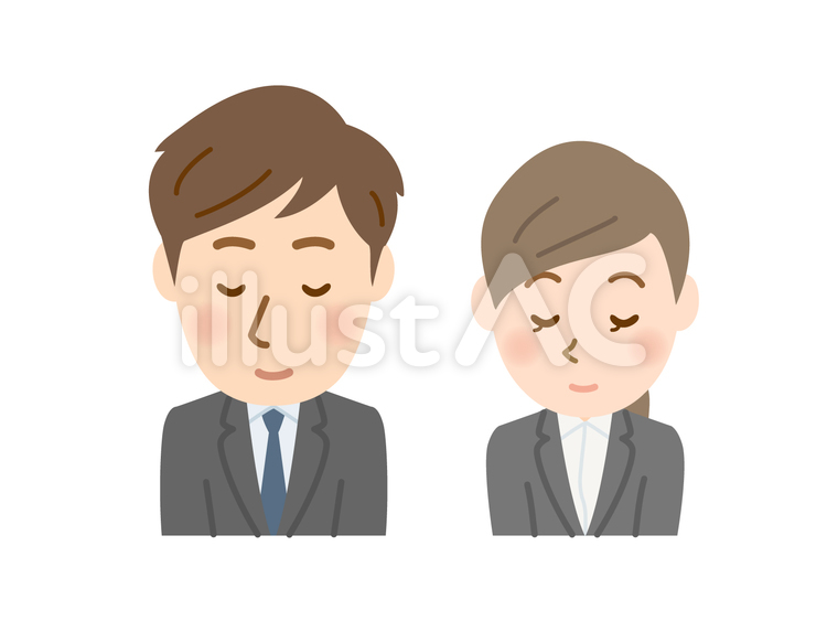 会社員男女お辞儀-バストアップ 会社員,新入社員,ビジネスマンのイラスト素材