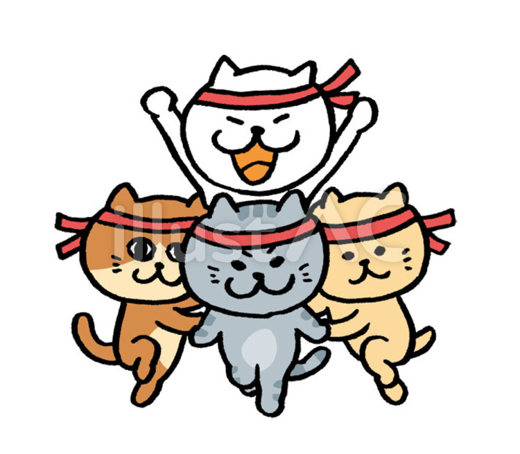 猫　運動会 猫,運動会,騎馬戦のイラスト素材